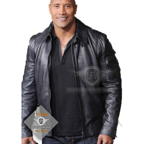 Faster The Rock Dwayne Johnson Black Leather Jacket