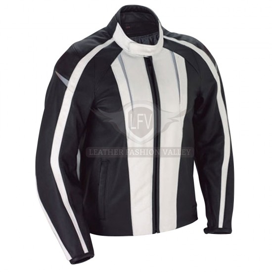 Attractive Black & White Patches Design Leather Jacket