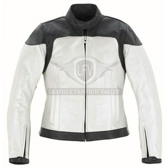 Classical Black & White Biker Leather Jacket