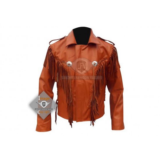 Brown Western Cowboy Fashion Leather Jacket