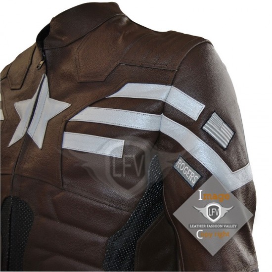 Captain America The Winter Soldier Stealth Strike Leather jacket (Dark Brown)