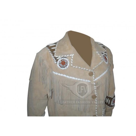 Cream Western Cowboy Fashion Leather Jacket