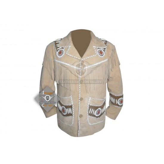 Cream Western Cowboy Fashion Leather Jacket