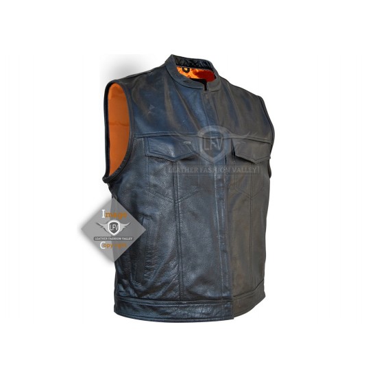 Mens Motorbike Black Leather Vest Jacket