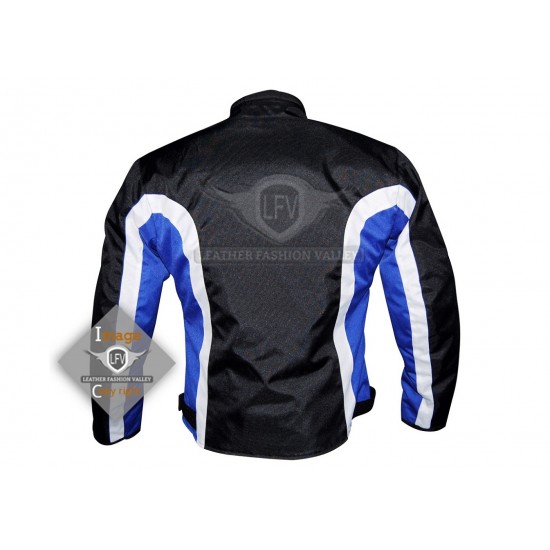 Textile Motorbike Men Black With Blue Contrast Leather Jackets