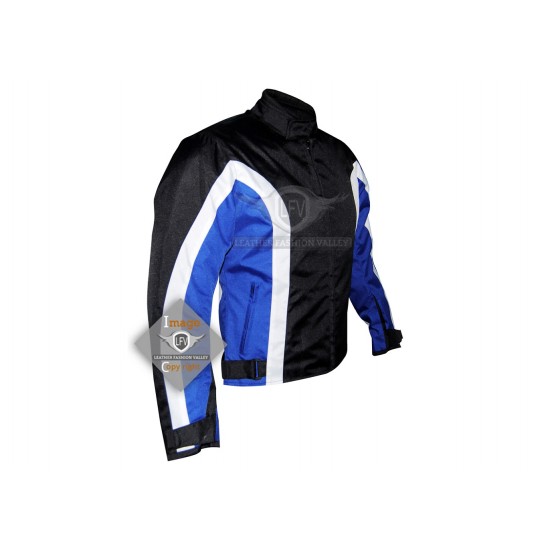 Textile Motorbike Men Black With Blue Contrast Leather Jackets