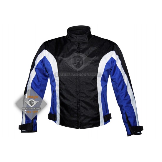 Textile Motorbike Men Black With Blue Contrast Leather Jackets