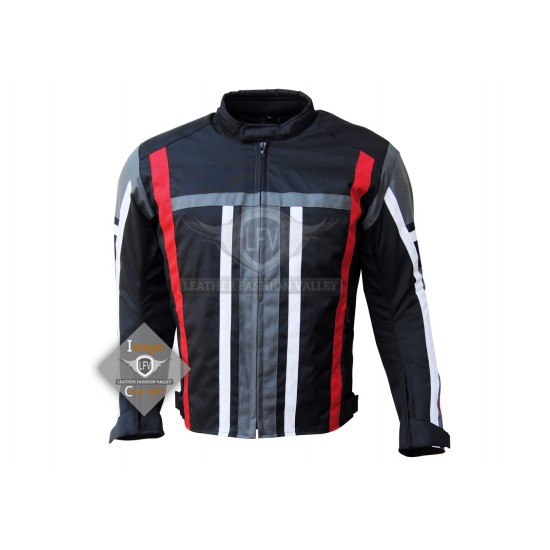 Textile Motorbike Men Black With Multi Color Contrast Leather Jackets A