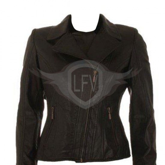 Black Two Front Pocket Brando Style Leather Jacket