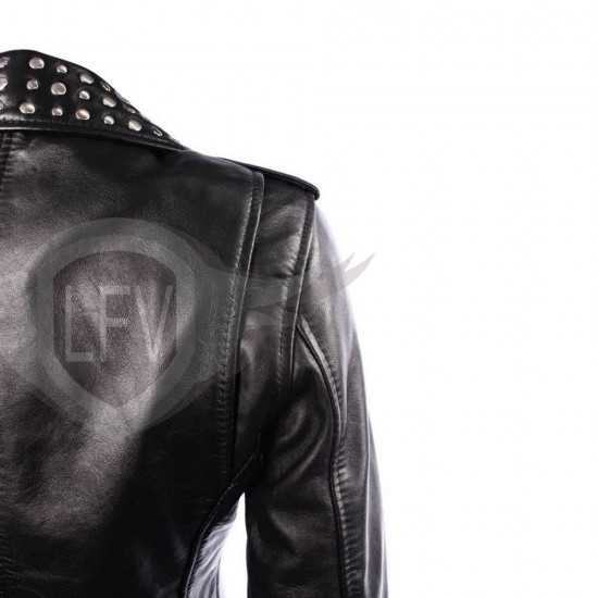 Miley Cyrus Black Steel Studded Leather Jacket