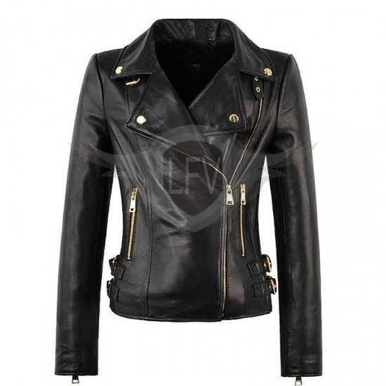 Women Designer Black Motorcycle Leather Jacket