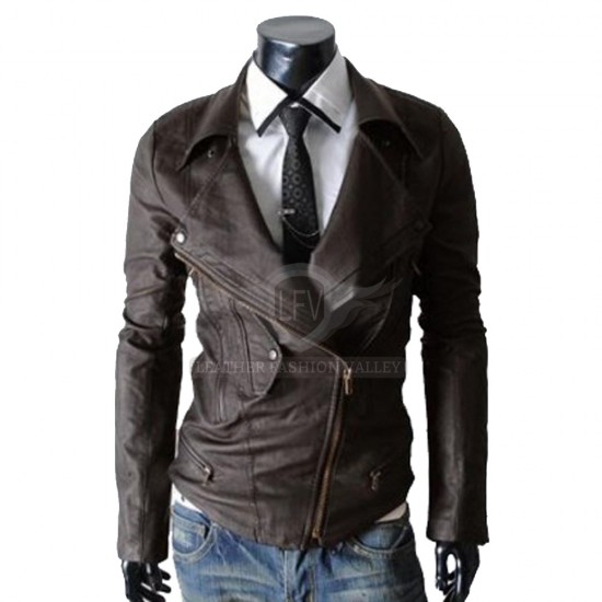 Multi Pocket Slim Fit Brown Rider Leather Jacket