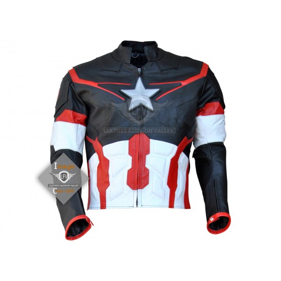 Avengers Age Of Ultron Costume Black Red Captain America Leather Jacket