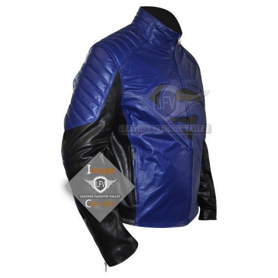 Superman Man of Steel Blue Black Leather Jacket