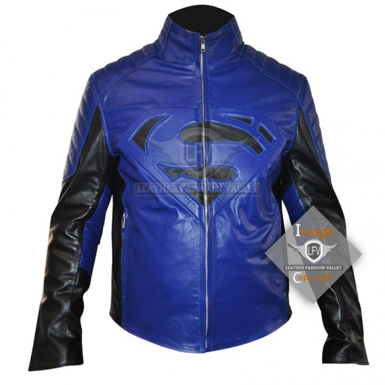 Superman Man of Steel Blue Black Leather Jacket