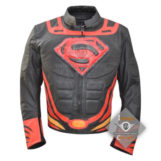 Superman Red on Black Leather jacket