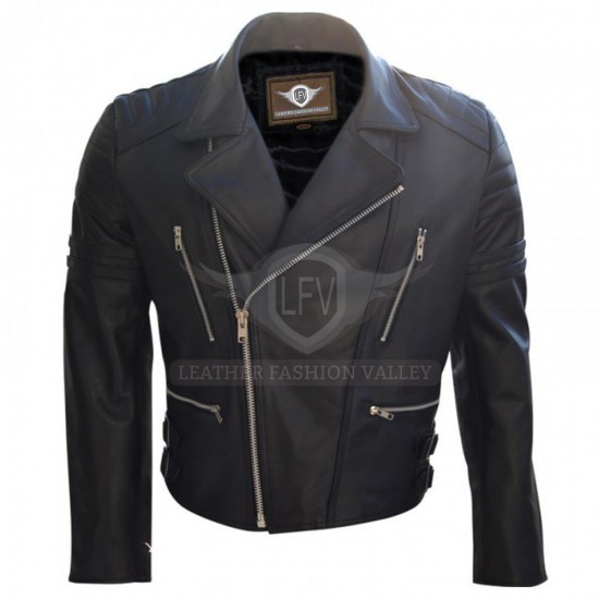 Men Multi Zipper Motorcycle Leather Jacket