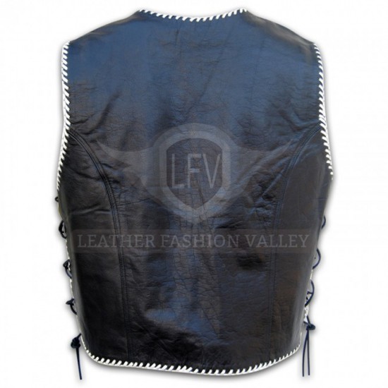 Men Fashion Black/White Western Leather Vest