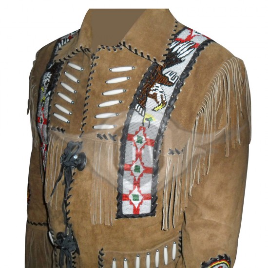 Beaded Fringed Men's Western Leather Suede Jacket