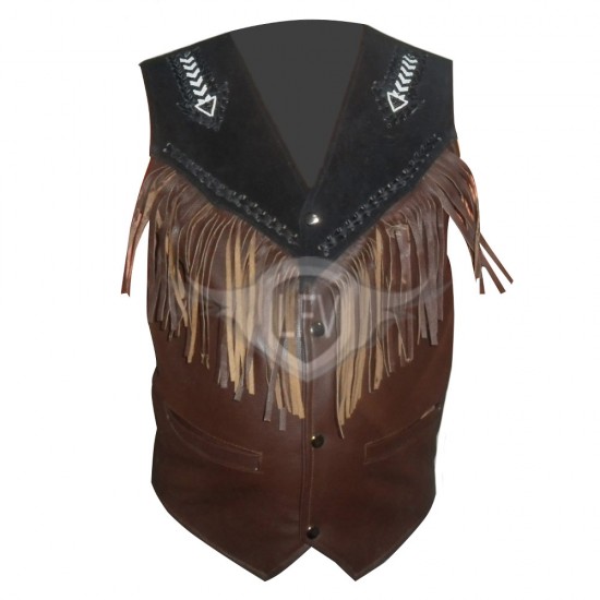 Men Bread Fringe Western Leather vest