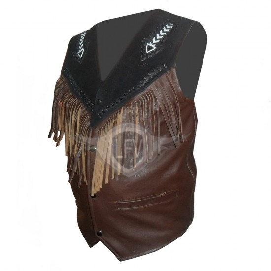 Men Bread Fringe Western Leather vest