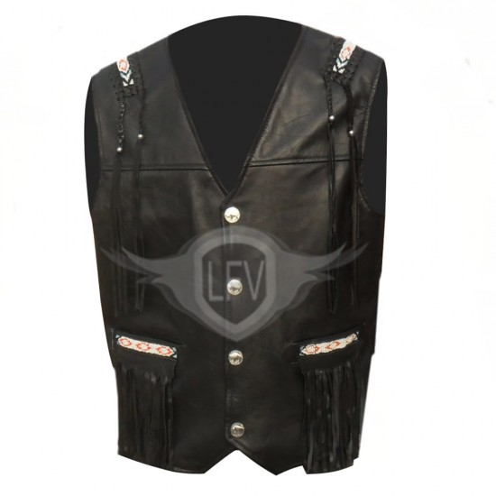 Men Black Arrow Style Western Leather vest