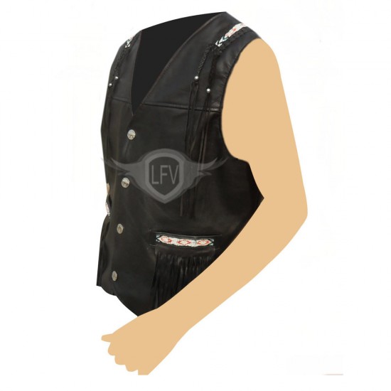 Men Black Arrow Style Western Leather vest