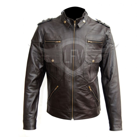 Dark Brown Multi Pocket Biker Leather Jacket